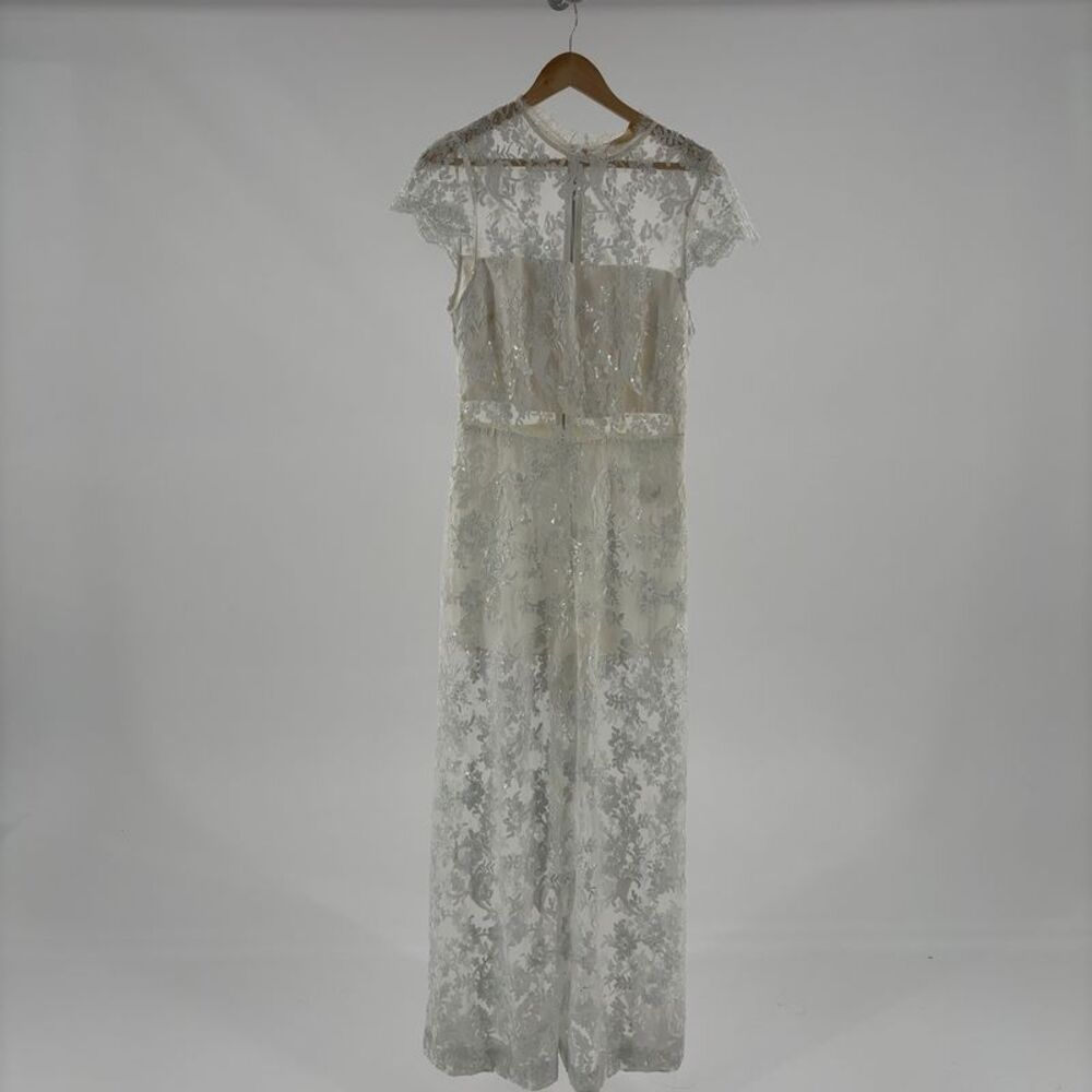 Alice + Olivia White Lace Sequin Embroidered Jumpsuit